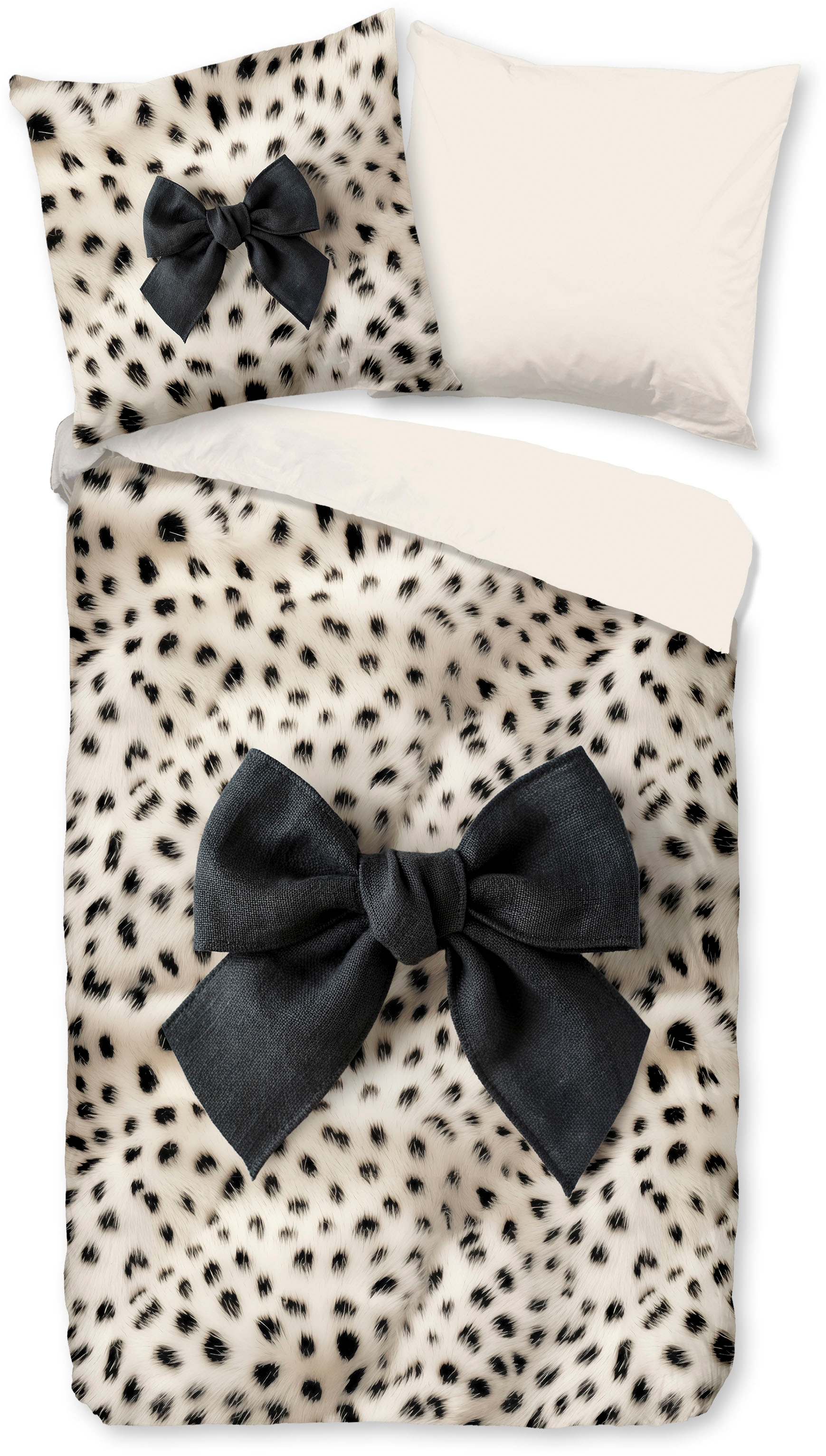 PURE luxury collection Wendebettwäsche »Ragna« 2 Stk. tlg. Mikrofaser, Pflegeleicht, Reissverschluss, Wendeoptik, Schleife leopard