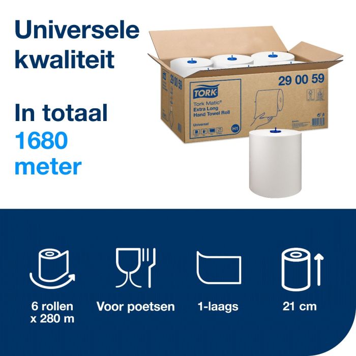 Tork 290059 Matic extra lange 6st handdoekrollen H1 1-laags wit 6 x 280 m (290059)