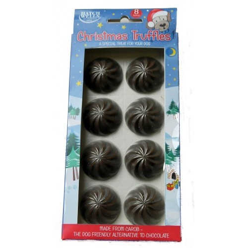 Trufas de alfarroba natalinas para cães, sabor alfarroba.