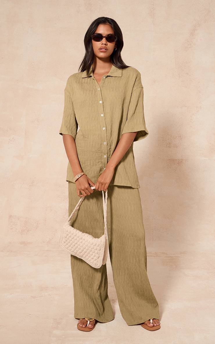 Chartreuse Pantalon Large À Cordon En Tissu Texturé Tissé