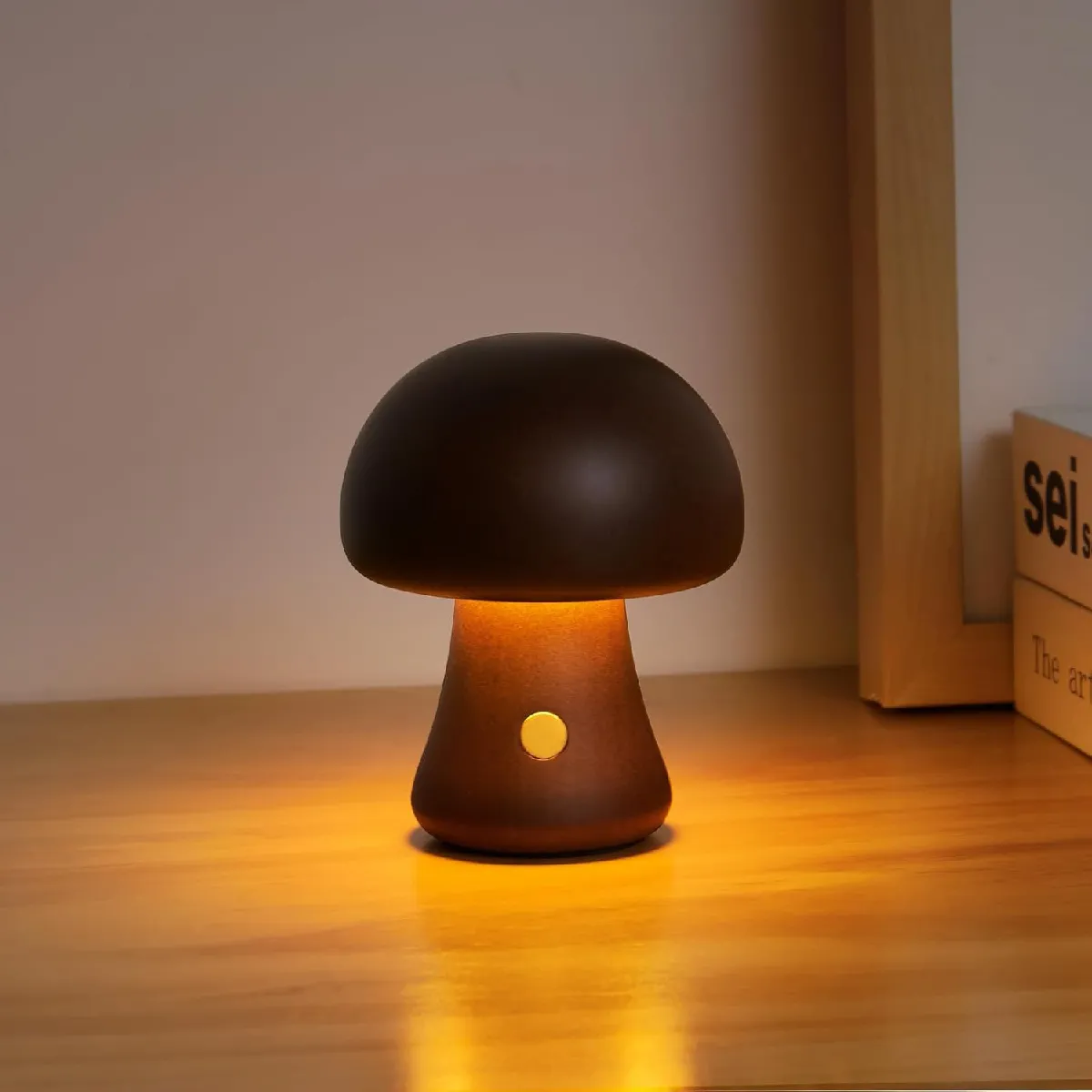 Lampe de table rechargeable - Champignon Noyer