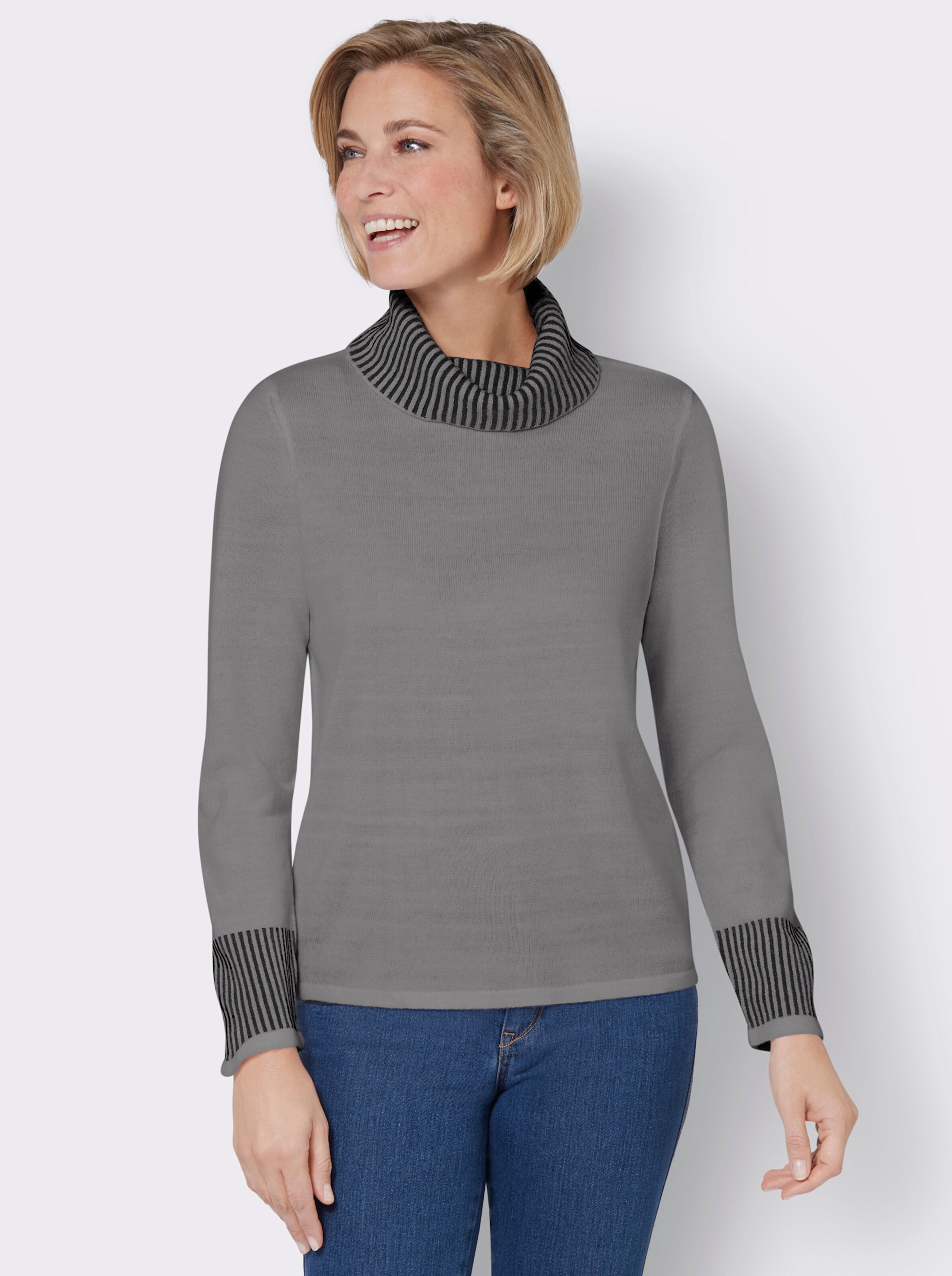 Rollkragenpullover mit Streifen-Muster