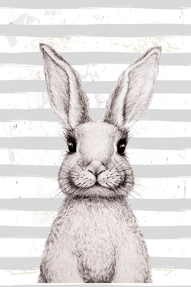 queence Metallbild »Bunny III« 1 Stk. tlg. Stahlschild, Blechschild, Hase, grau, gestreift