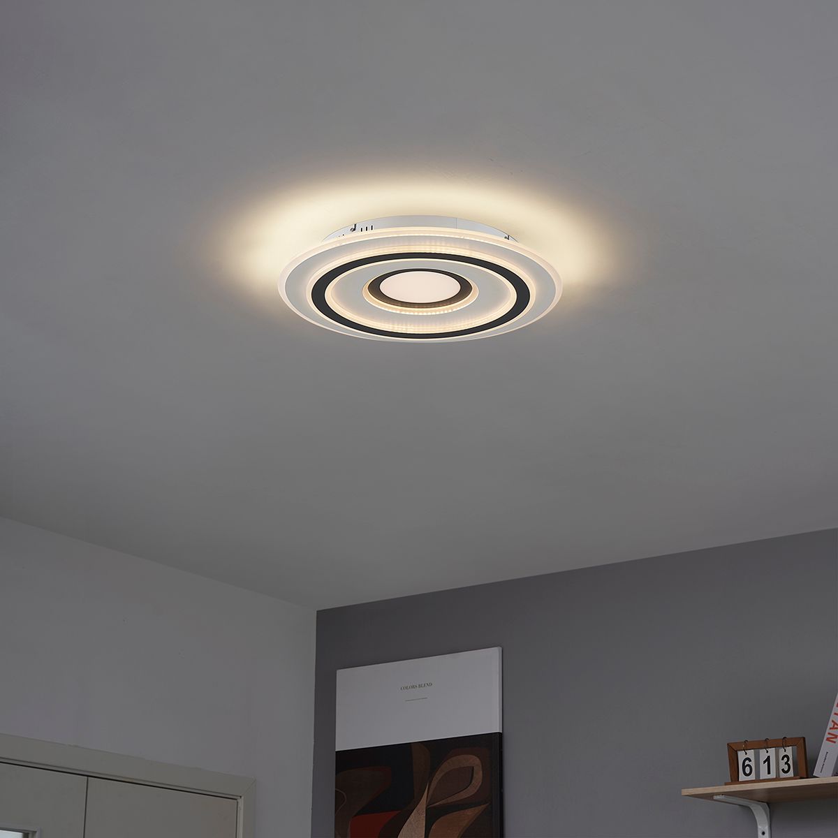 Design plafondlamp wit met donkergrijs rond incl. LED dimbaar - Taylor