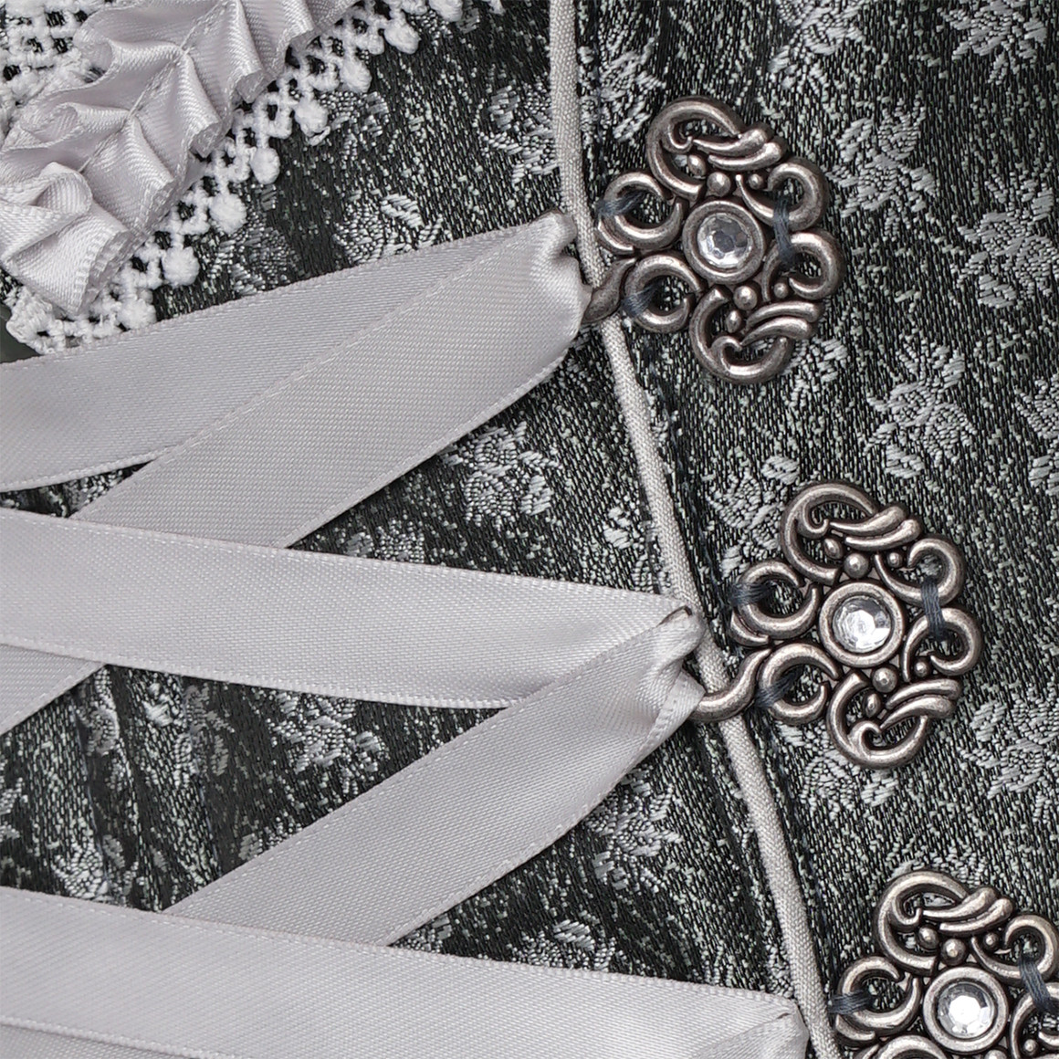 Gina Benotti Damen Dirndl mit Spitzen-Details dunkelgrün / hellgrau