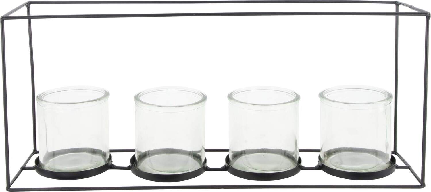 Dijk Natural Collections waxinelichthouder zwart / transparant 43 x 11,5 x 18 cm