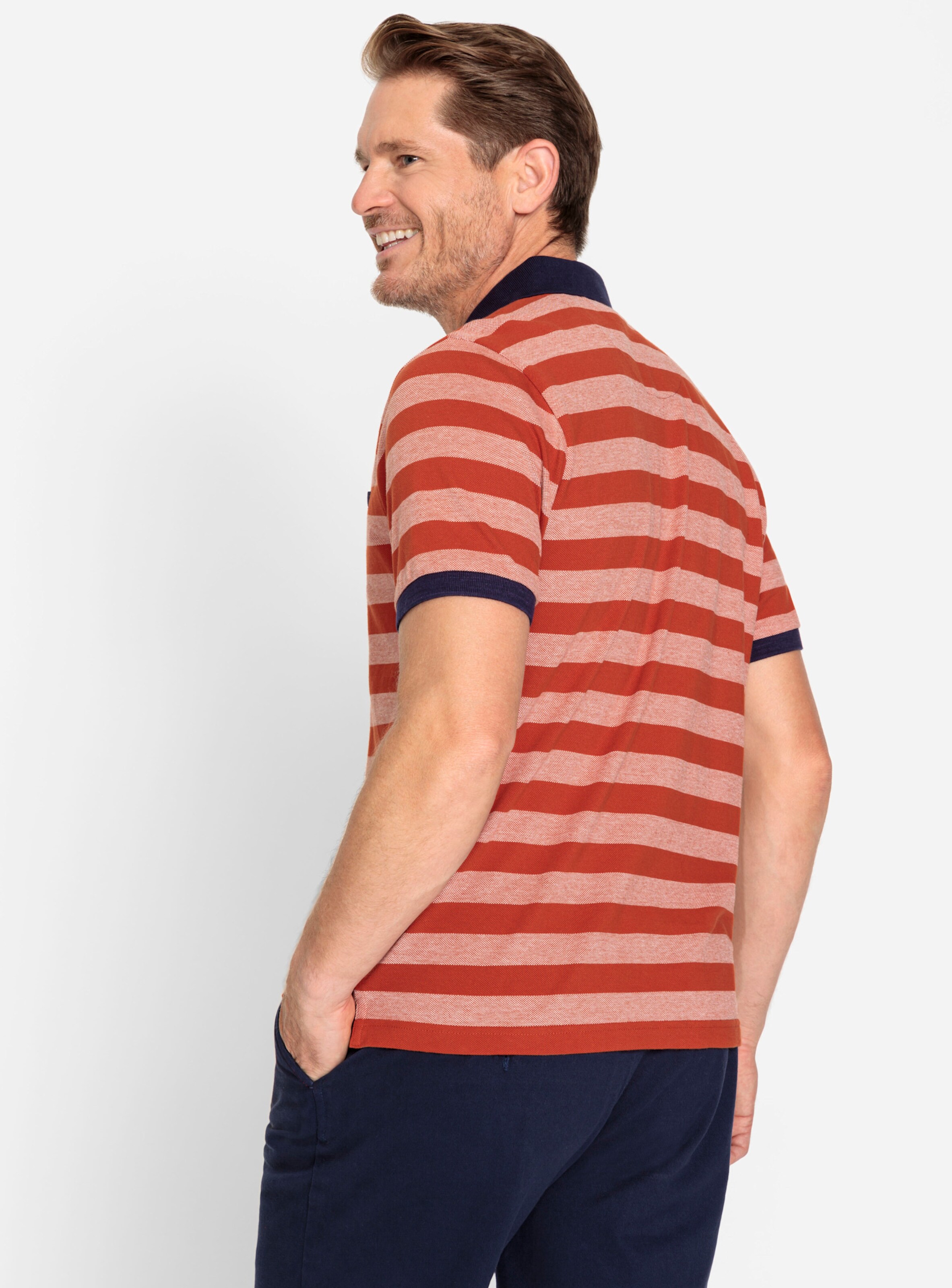 Marco Donati Kurzarm-Poloshirt in rostrot-gestreift