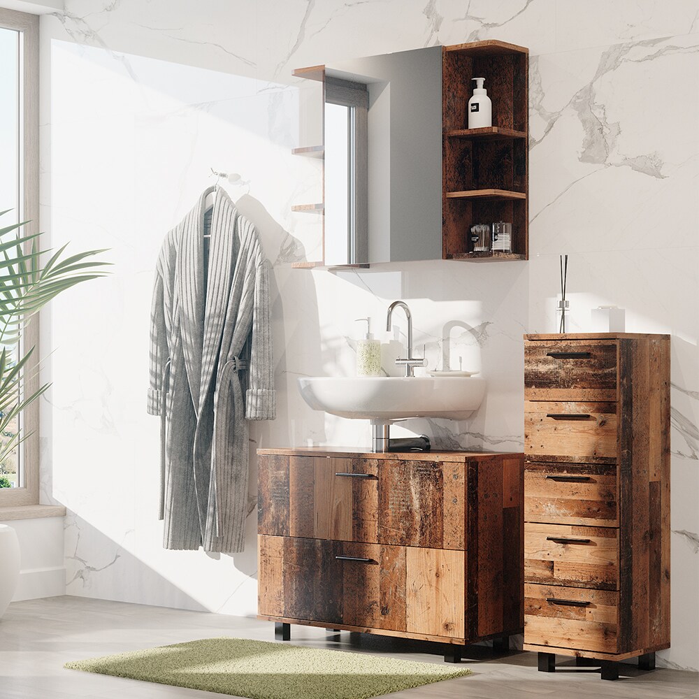 Vicco Badmöbelset Ilias Old Style modern Badezimmerschrank Badschrank Badezimmermöbel Waschtischunterschrank Waschbeckenunterschrank Spiegelschrank Midischrank Schranktür Schrankfach Schrankschublade