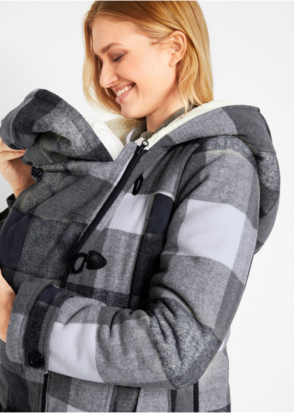 Veste de grossesse et de portage en laine avec doublure peluche