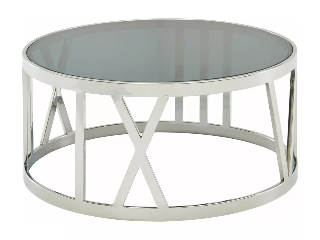 Table Basse de Salon Verre et Métal 60x60x30 cm Ronde Argent | Petite Table de Canapé | Design Table d'appoint Style Moderne