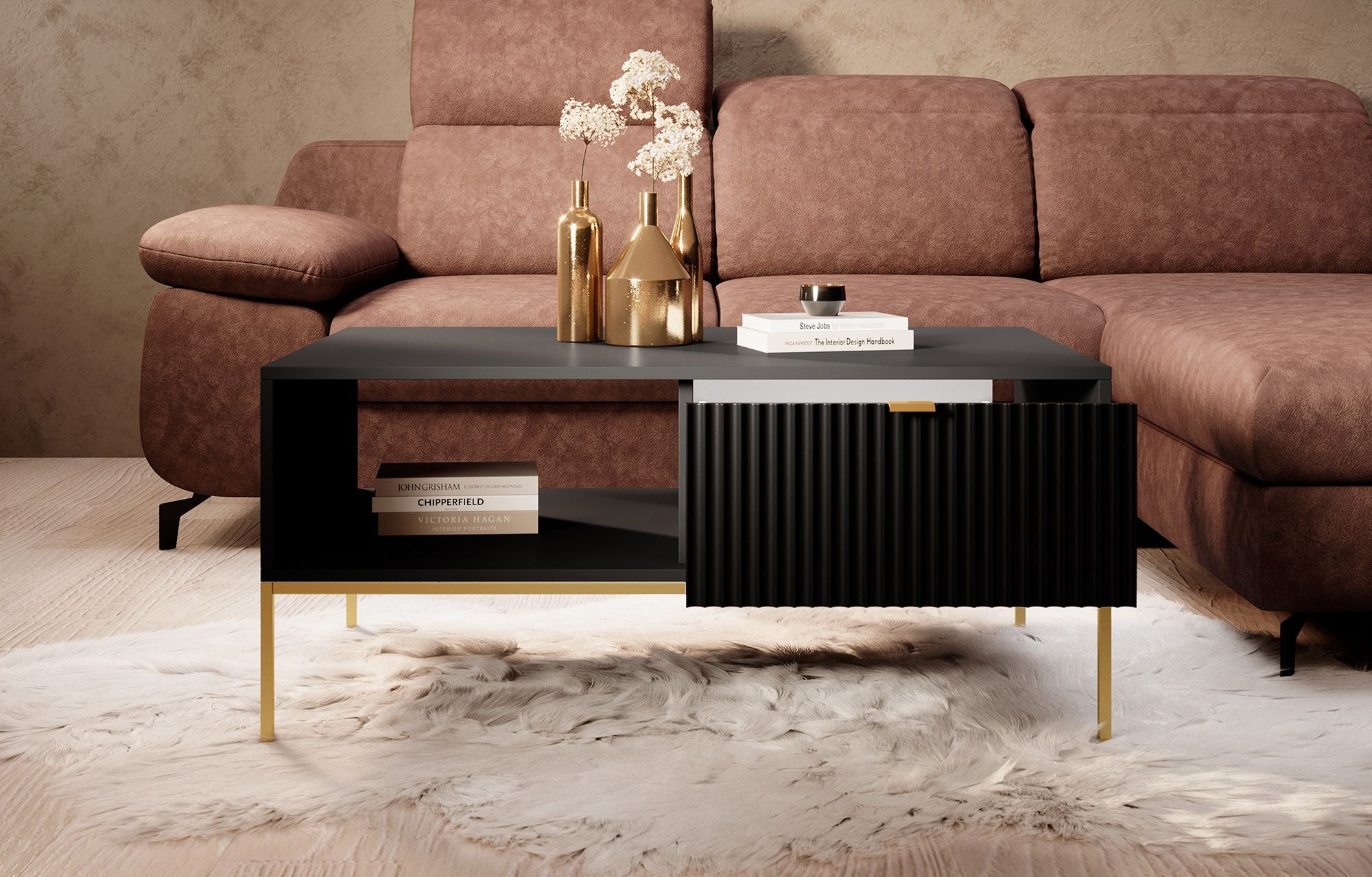 Navil 2 - Salontafel met 2 lades - Zwart - 104x68x46 cm