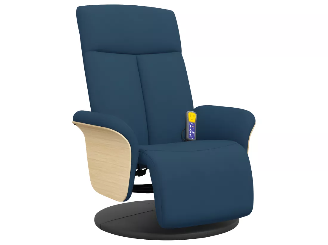 Fauteuil inclinable de massage avec repose-pieds bleu tissu