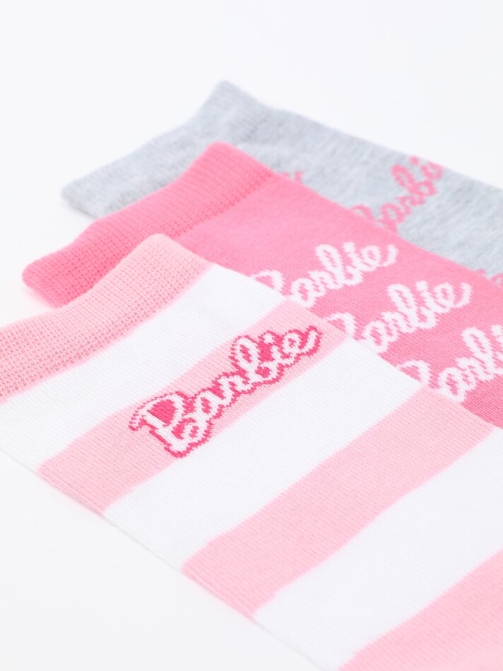 Pacote com 3 pares de meias até o joelho estampadas com a Barbie - Cores Variadas