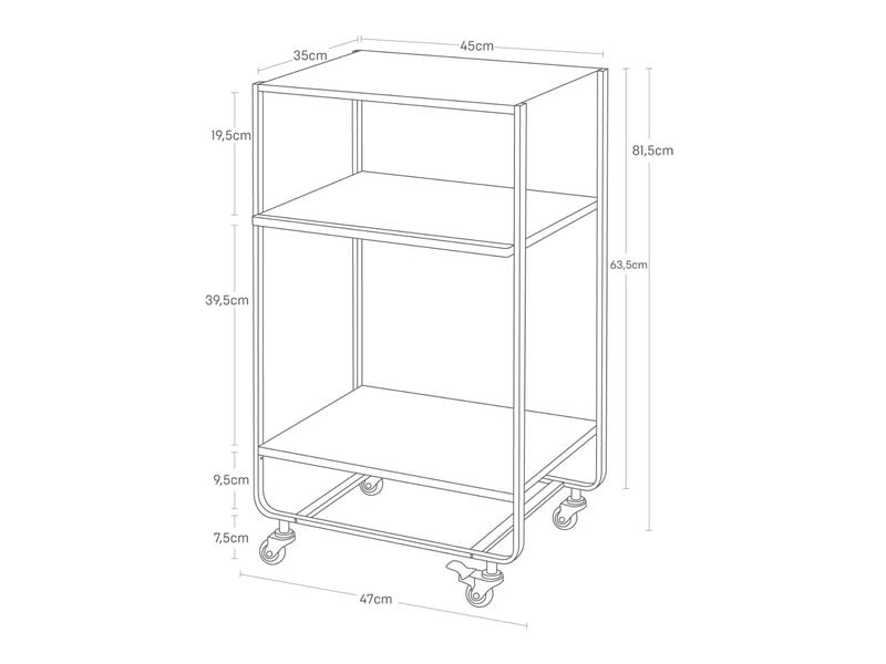 Yamazaki Küchenwagen Tower 49 x 81.5 x 38 cm, Schwarz Dreistufiger Wagon mit Griff