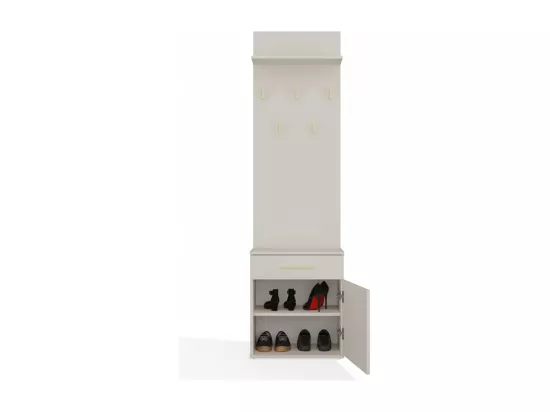 VIONI - Meuble vestiaire d'entrée - Portemanteau mural avec étagère - 5 crochets - Tiroir + meuble de rangement - Beige
