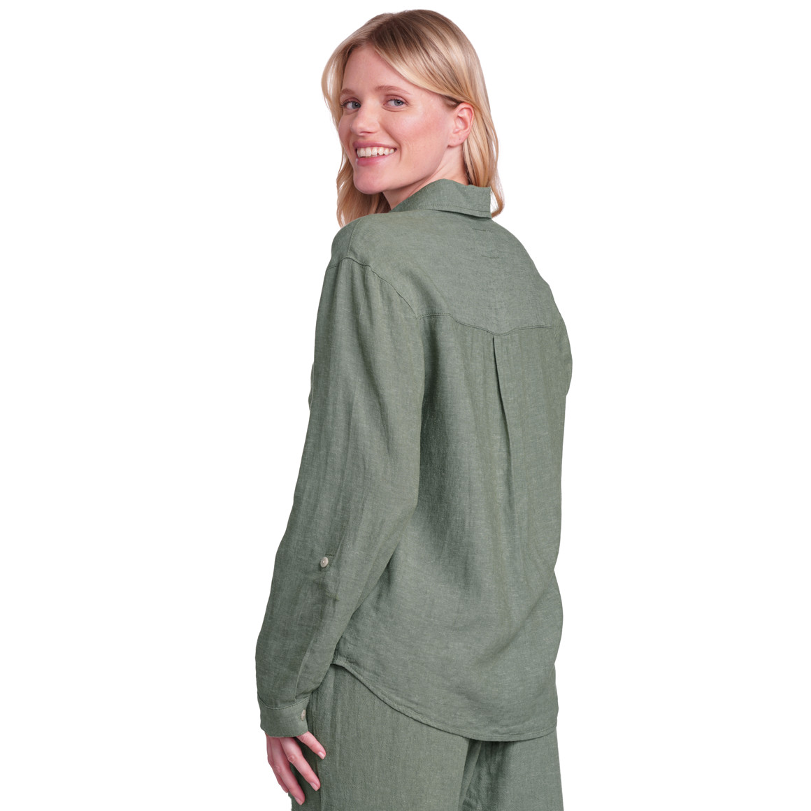 Gina Benotti Damen Leinen-Bluse mit Brusttasche dunkelgrün