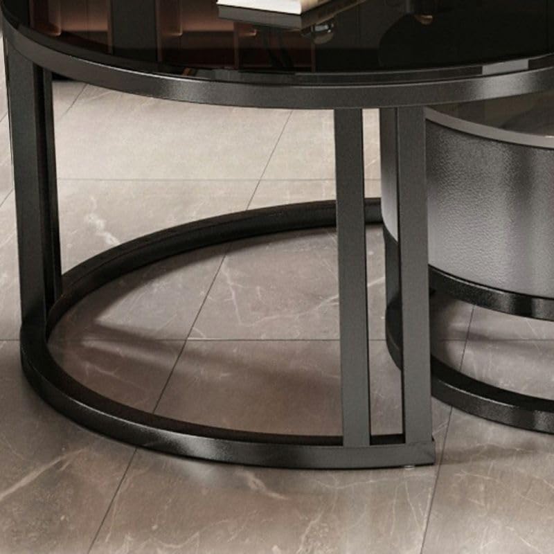 Ovaler Couchtisch aus Stein, 2er-Set, Wohnzimmertisch mit Schublade, Beistelltisch aus Glas, Schwarz/Weiß – Weiß/Schwarz, (99,4