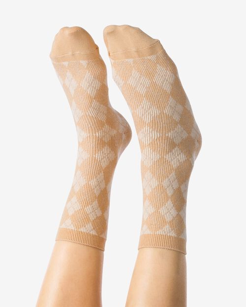 chaussettes en coton à carreaux sable