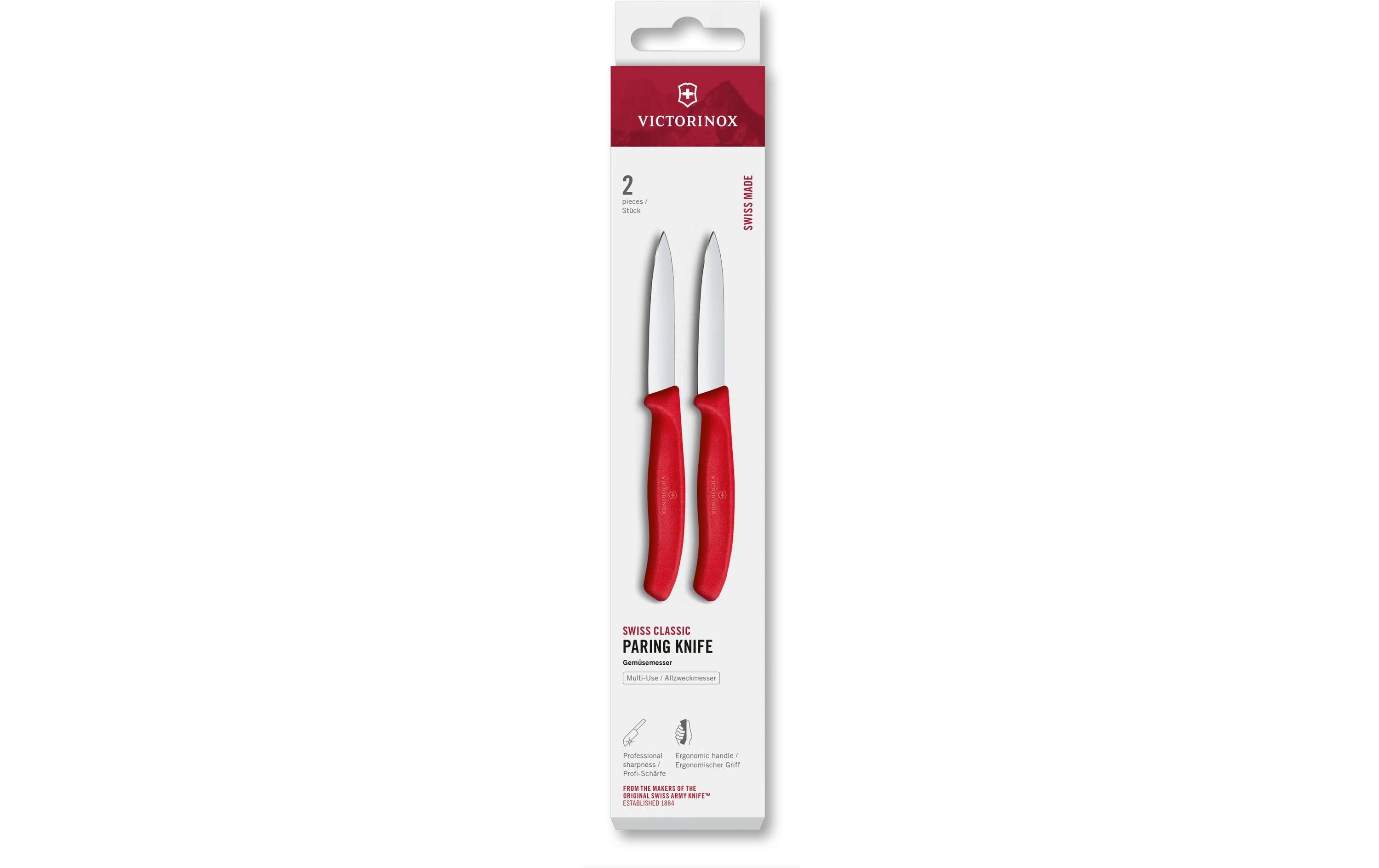Messer-Set Swiss Classic, 8 cm, Rot, 2 StückPraktisches Gemüsemesser mit gerader Spitze