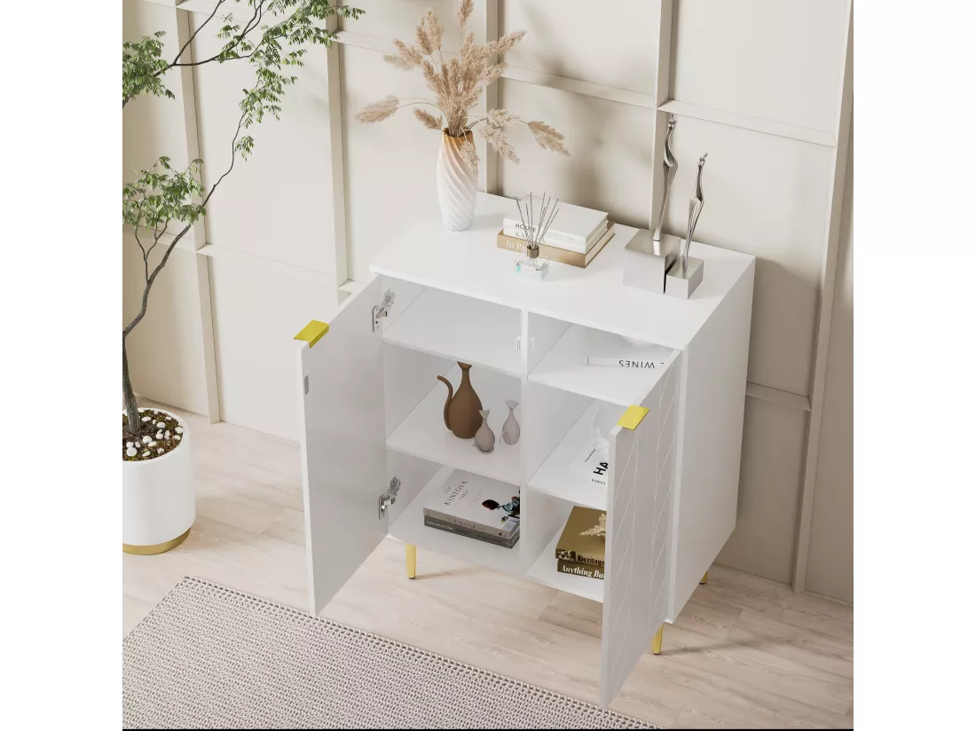 Buffet avec 2 portes, commode, placard d'entrée, 75l*40p*90h cm, couleur blanche.