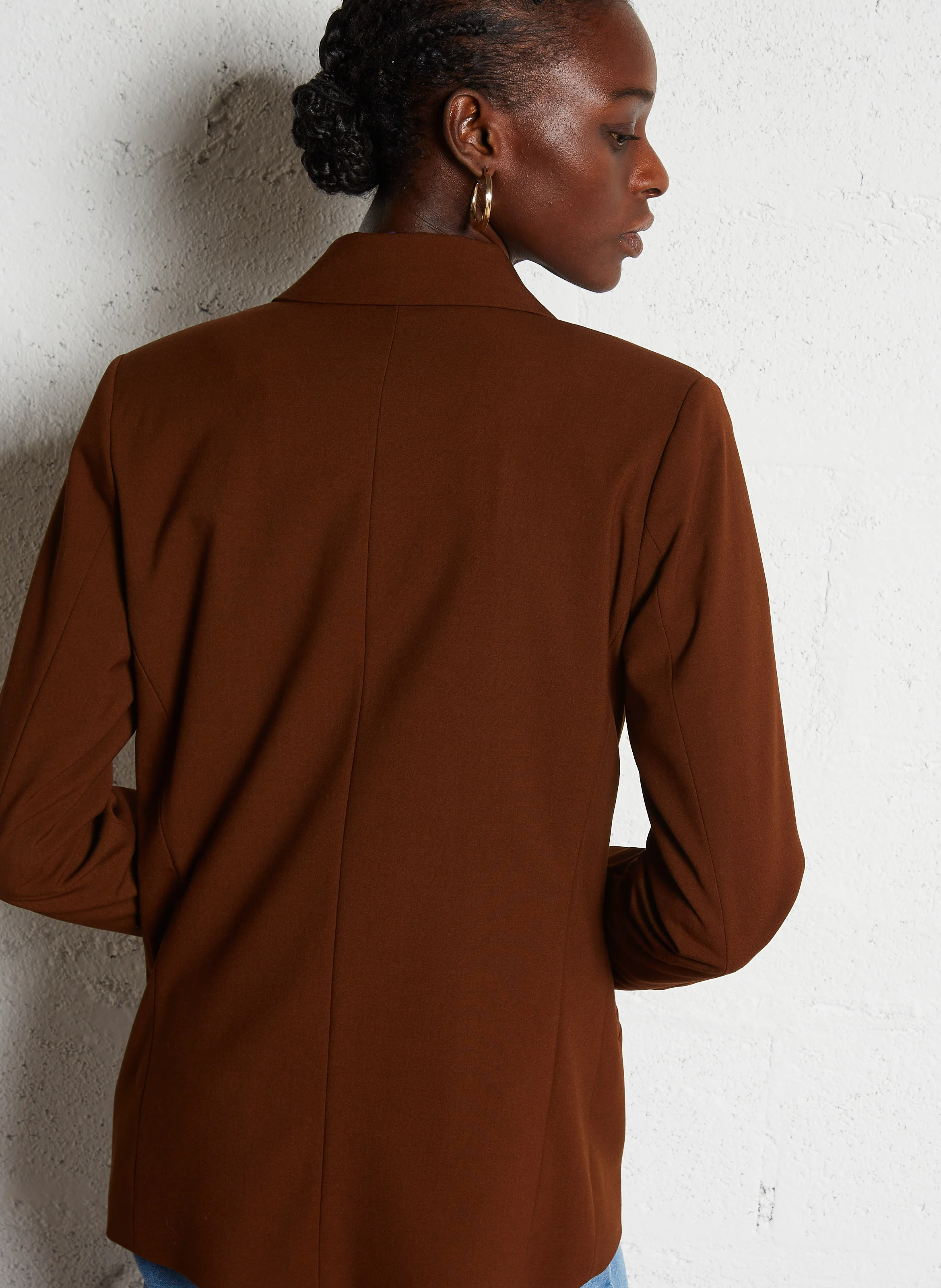 Blazer droit à double boutonnage| Marron