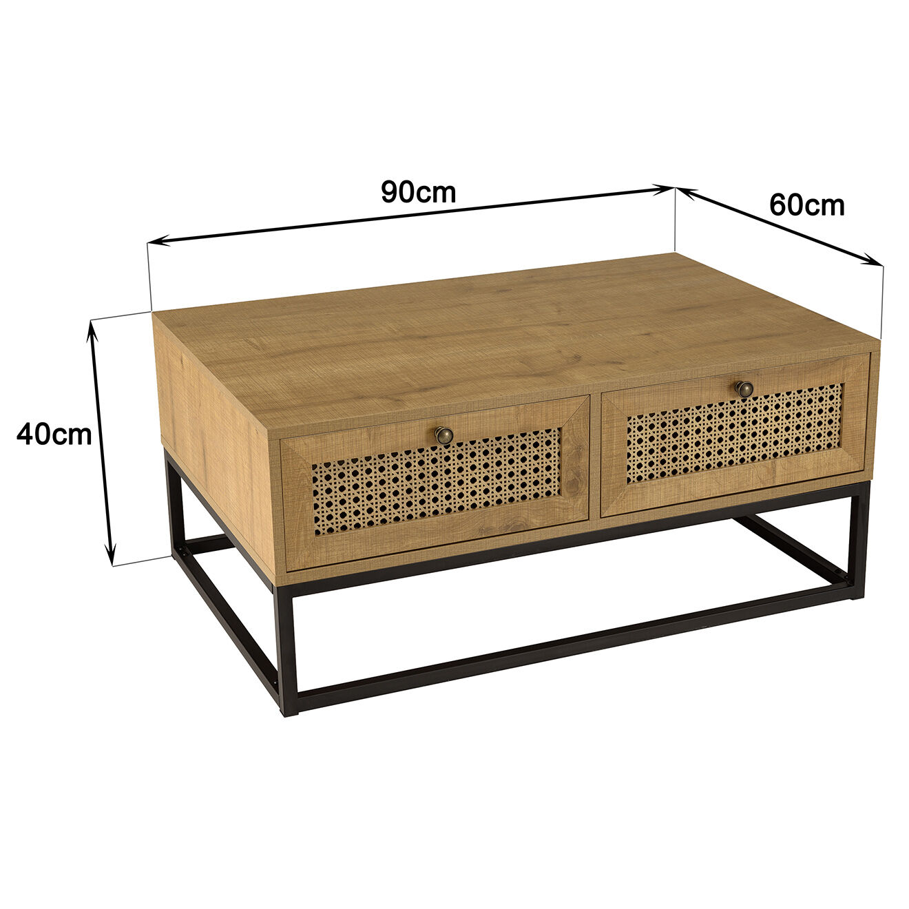 Macabane Table basse 4 tiroirs rotin marron - 90x60x40 cm