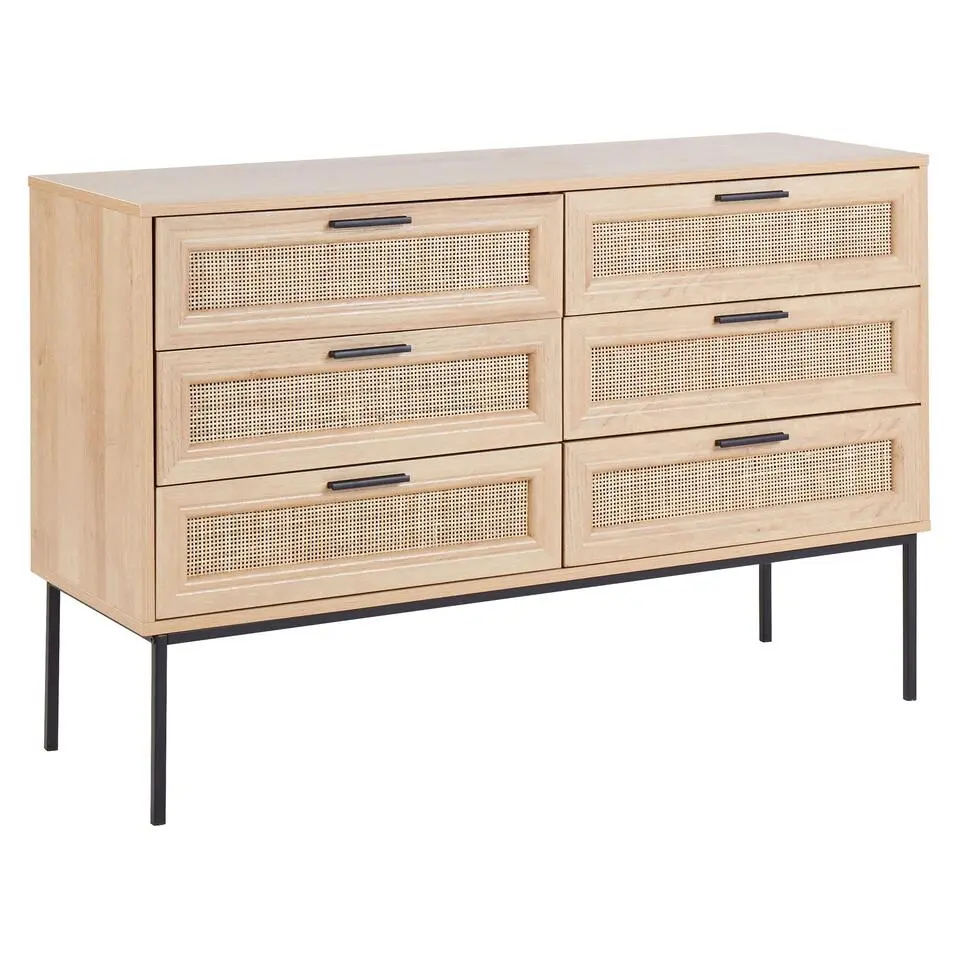 PASCO - Dressoir 6-lades - Lichte houtkleur - Rotan