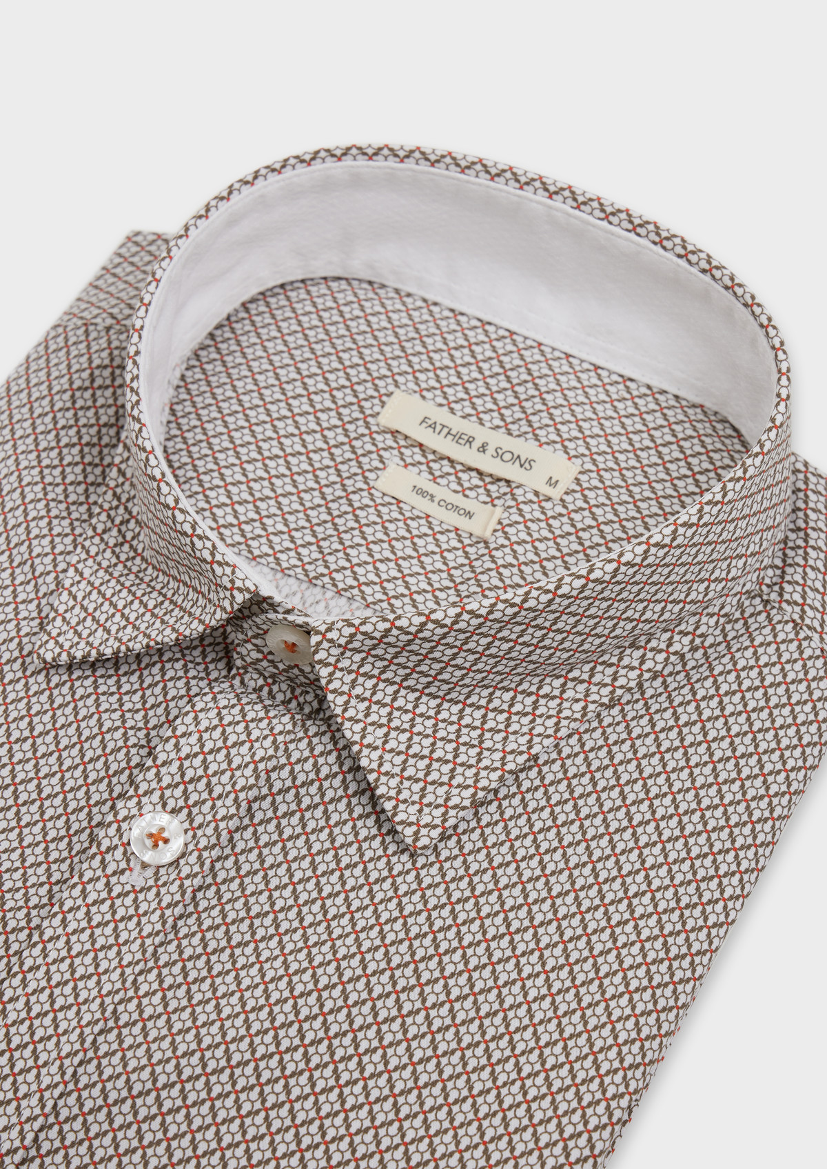 Chemise sport Slim en popeline de coton blanc à motif fantaisie rouge et kaki