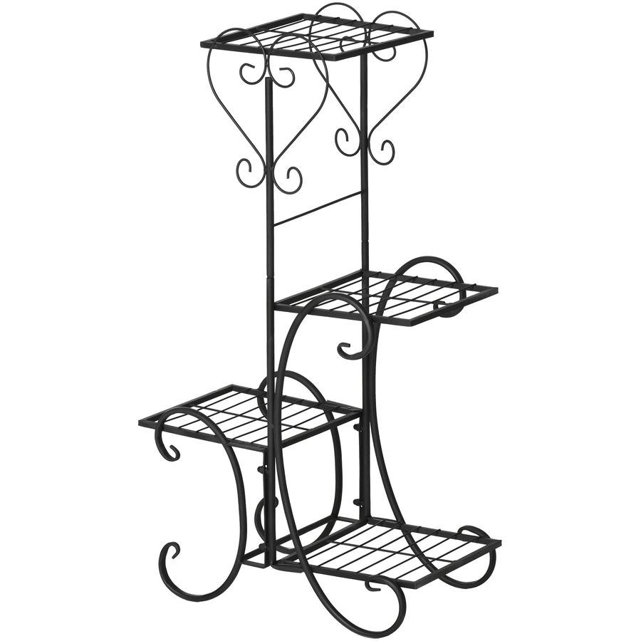 Outsunny Blumenregal mit 4 Ebenen und Ornamenten schwarz