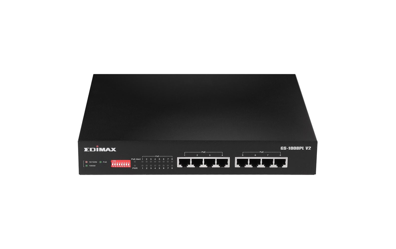 PoE+ Switch GS-1008PL V2 8 Port<br>Langstrecken-8-Port Gigabit Ethernet PoE+ Switch mit DIP-Schalter