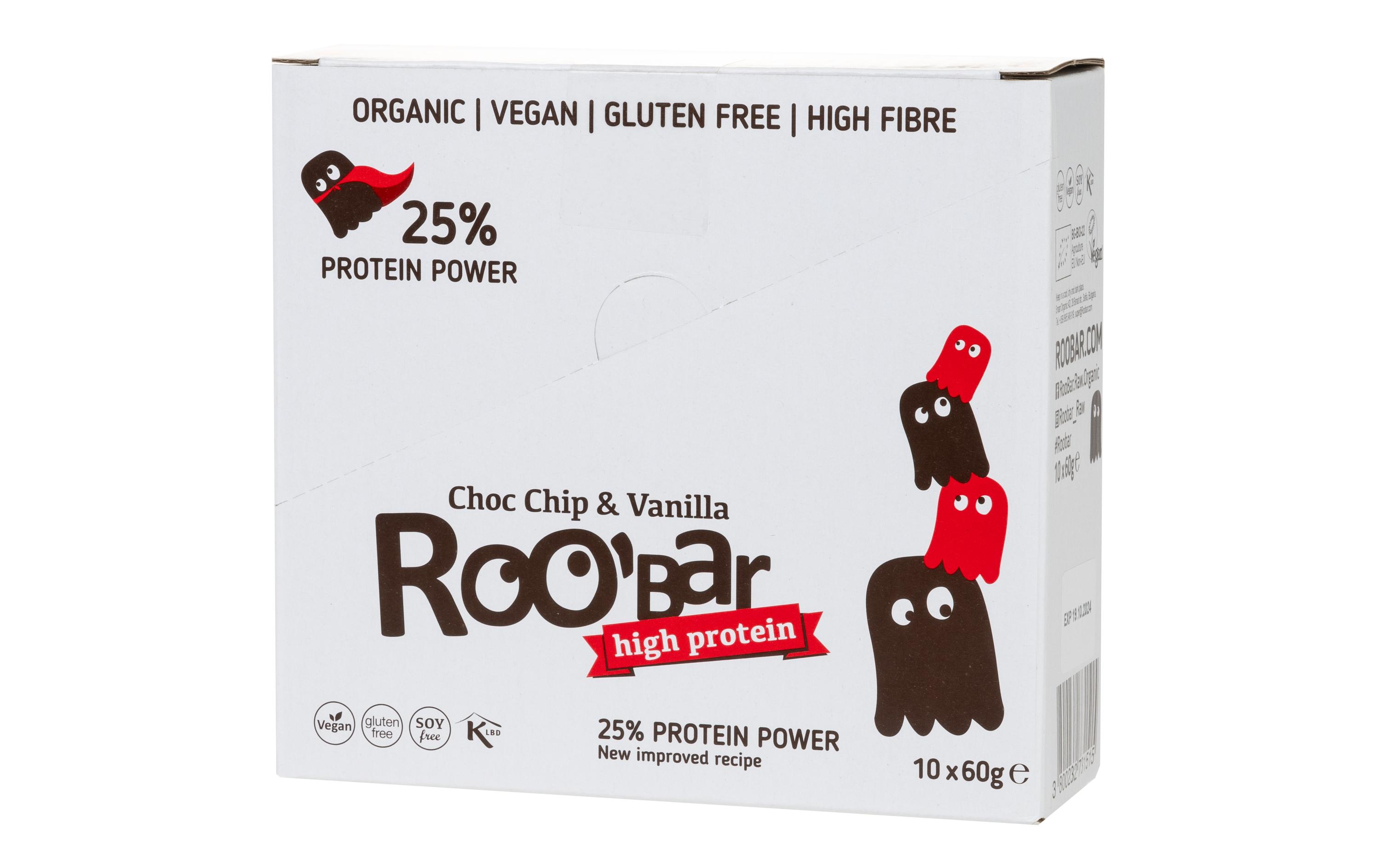 Rohkost Protein Riegel Choc Chip & Vanilla 10 x 60 gBio-Riegel auf Basis von Datteln und Reisprotein