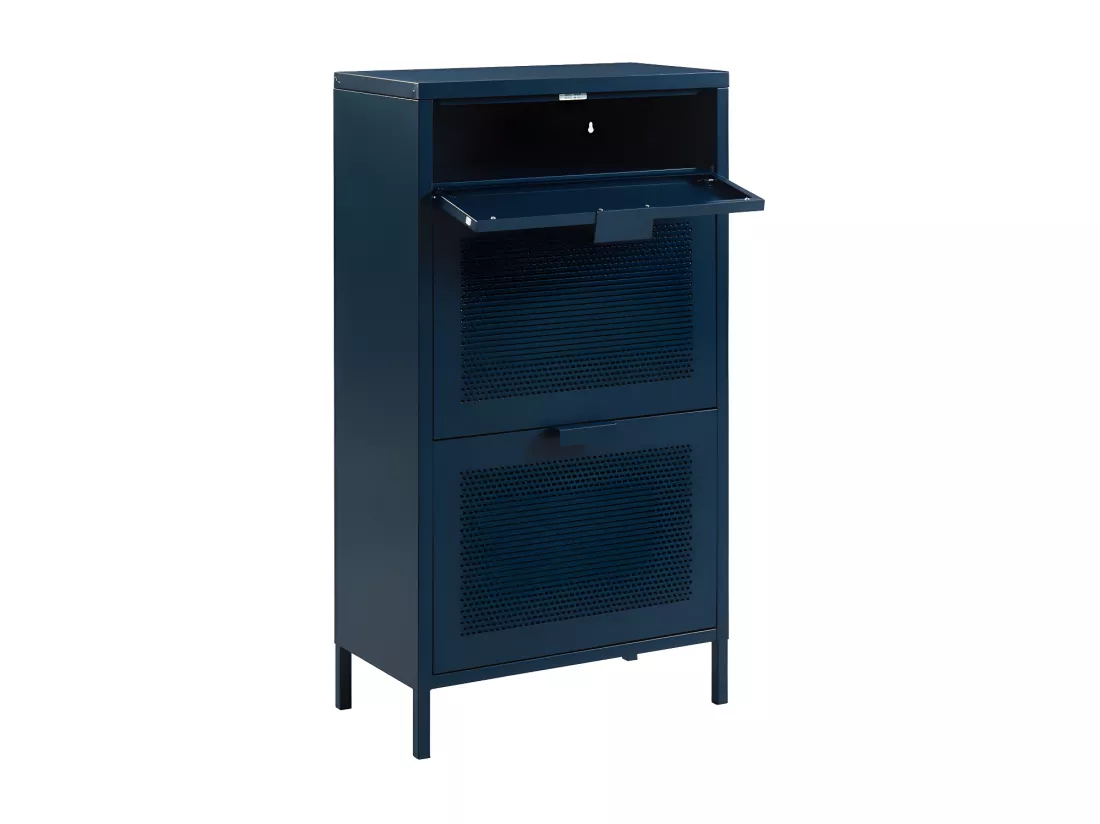Nino - Meuble à chaussures 2 portes 1 tiroir en métal PANTONE L55cm - Bleu nuit