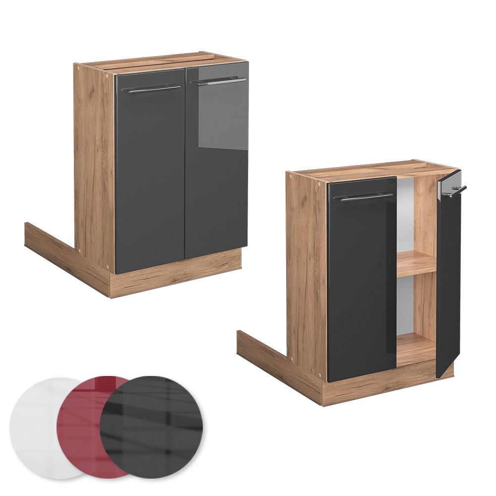 Vicco Regalinselunterschrank Küchenschrank Küchenmöbel Fame-Line Eiche Anthrazit 60 cm modern Hochglanz Küche Einbauküche Kücheninsel Drehtür Einlegeboden Blende Küchenunterschrank Küchenzeile