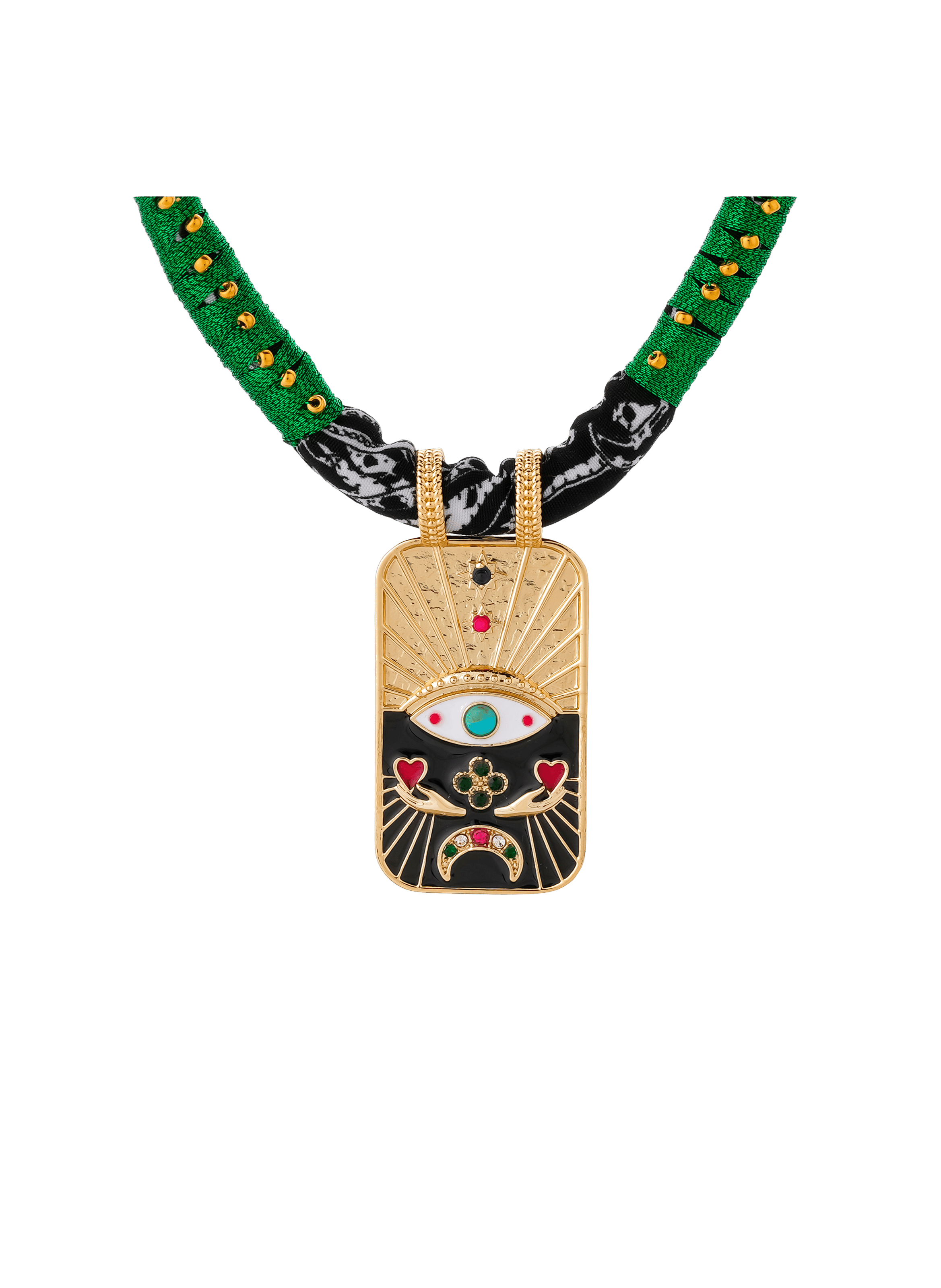 TAROT - Collier ras de cou avec pendentif en polyester et laiton | Noir