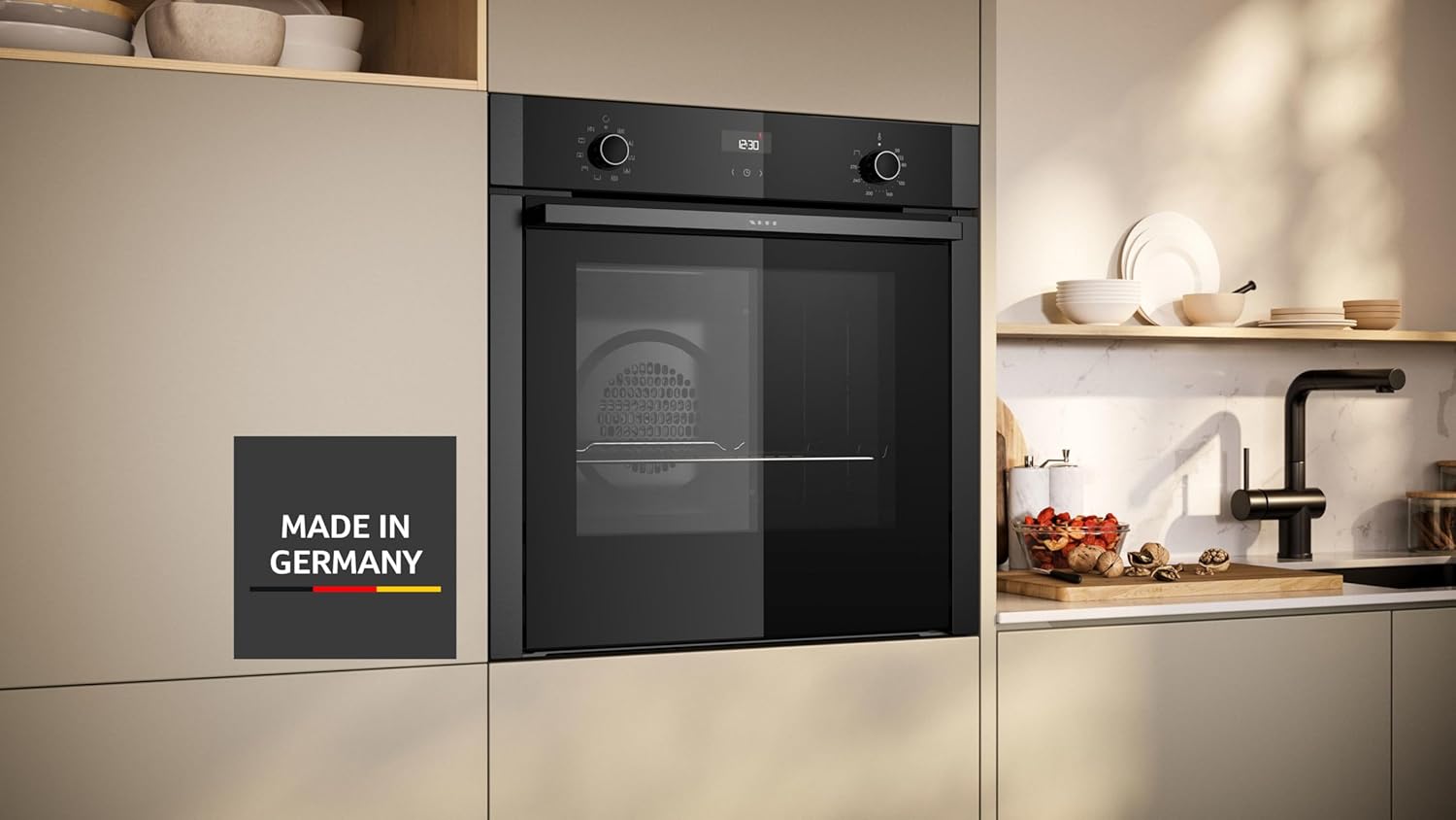 NEFF B4ACE2AG3, N50, Backofen, Made in Germany, LCD-Display, Slide and Hide, 3D Heißluft, CircoTherm, Easy Clean, Kindersicherung, Schnellaufheizung, 60 x 60 cm, Graphite-Grey