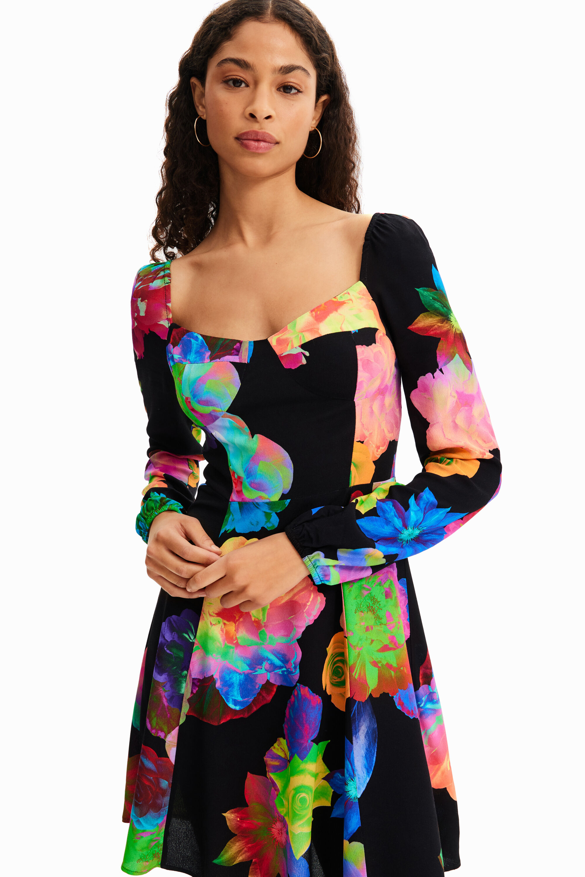 Robe courte évasée fleurs