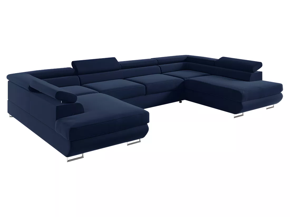 Canapé en U 5 places convertible avec coffre Lyam Bleu marine