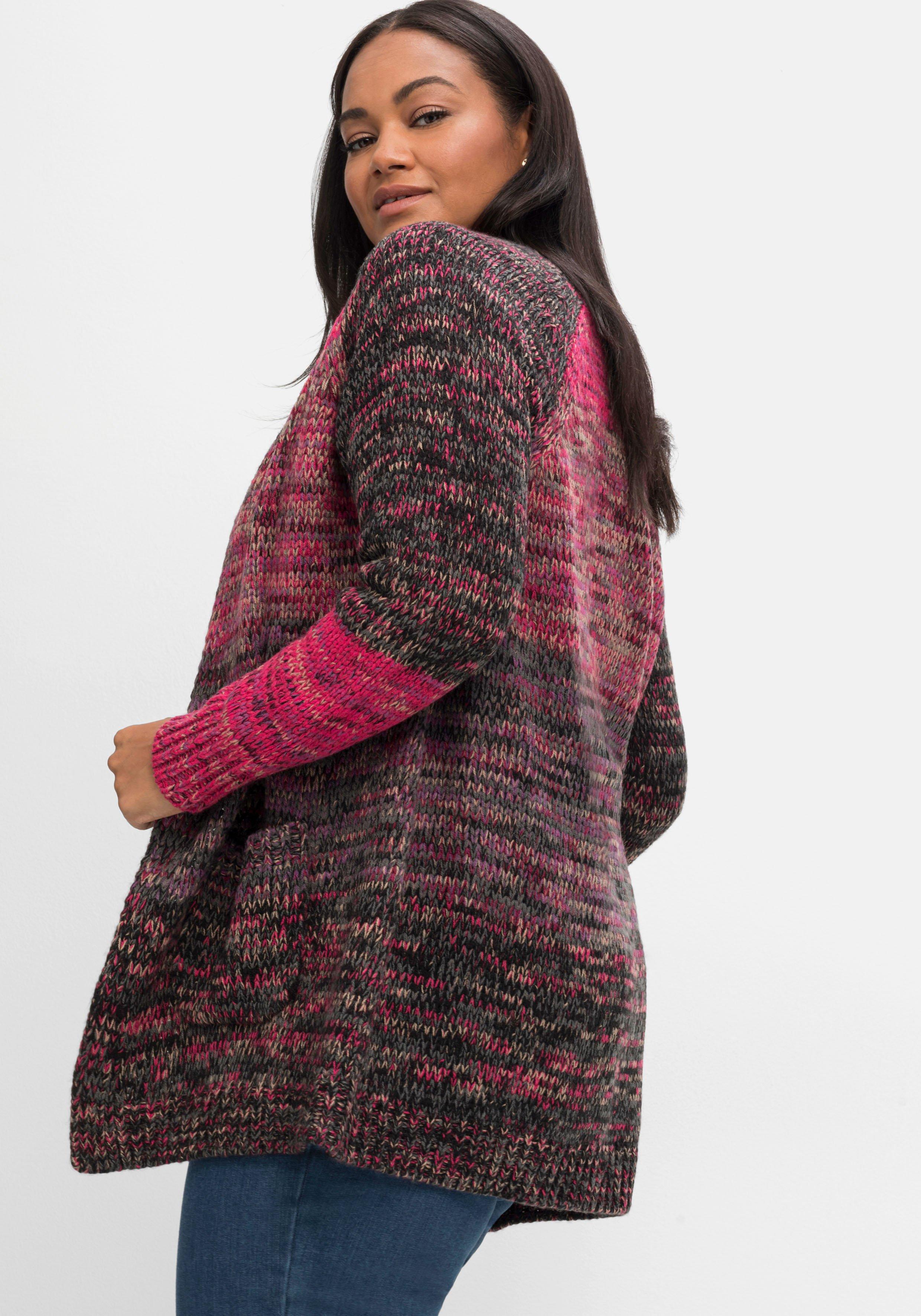 Longstrickjacke in Multicolour und offener Form