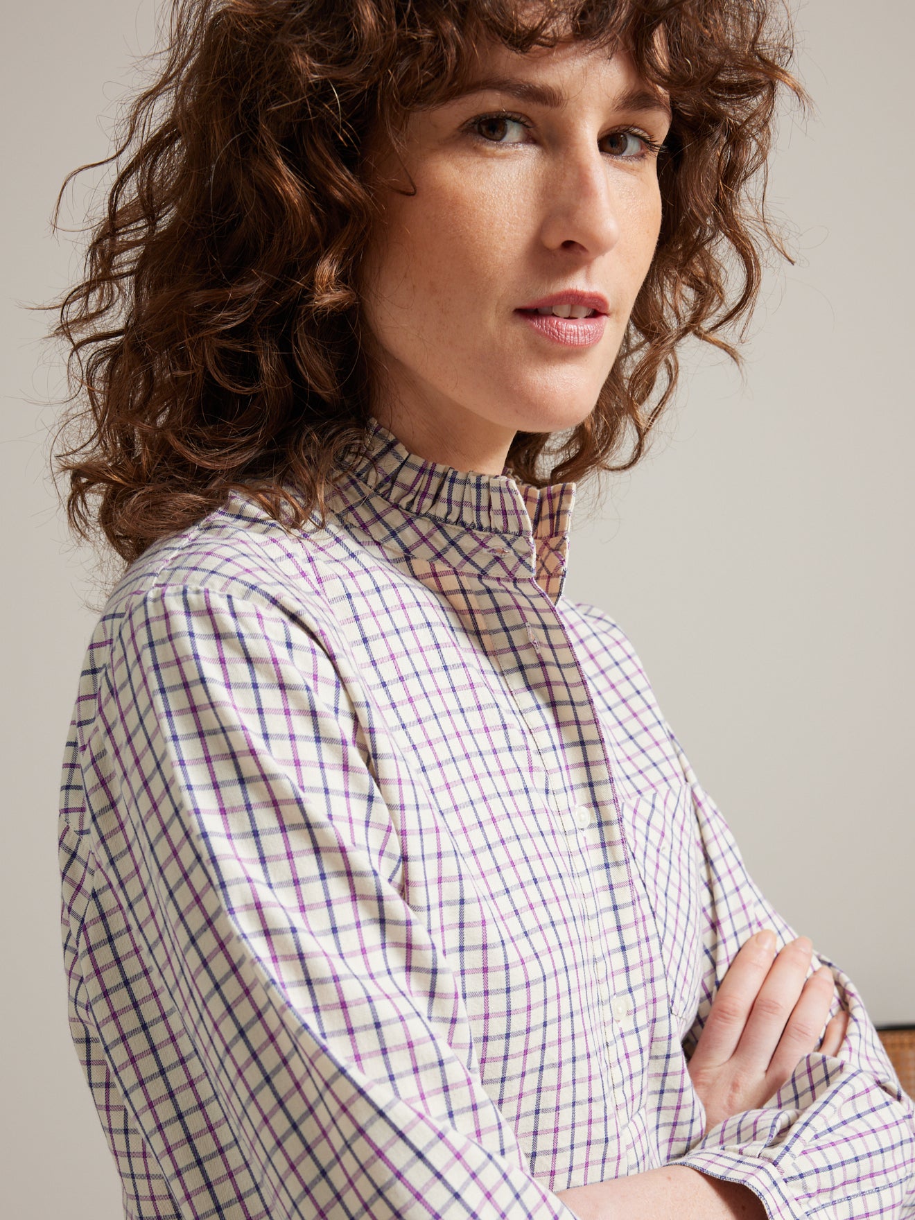 Blouse col froufrou carreaux Tattersall femme