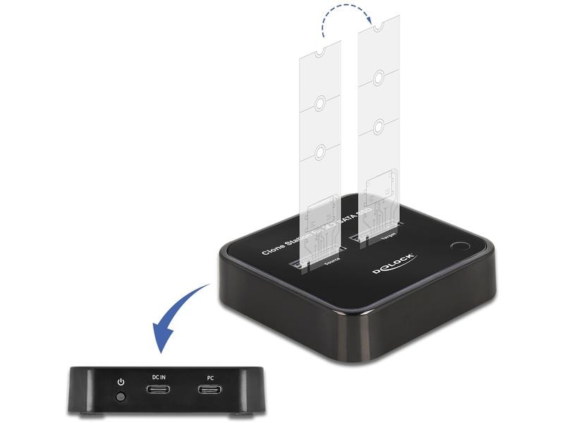 Delock Docking- und Klonstation USB-C – 2x M.2 SATA SSD Delock M.2 Dockingstation für 2 x M.2 SATA SSD mit Klon Funktion