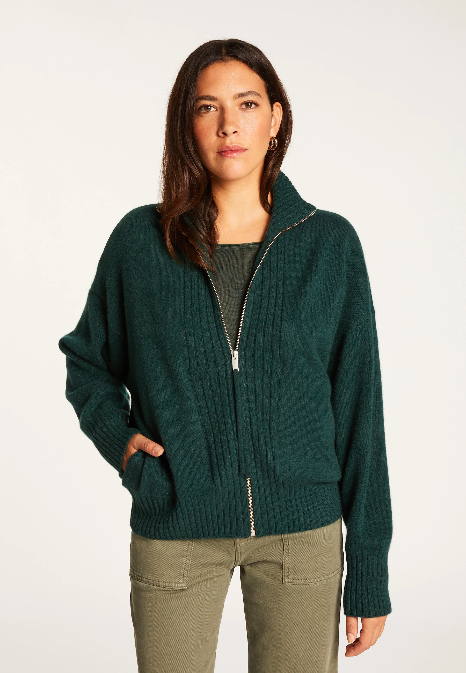 AGNES DUO - Gilet zippé en cachemire | Vert