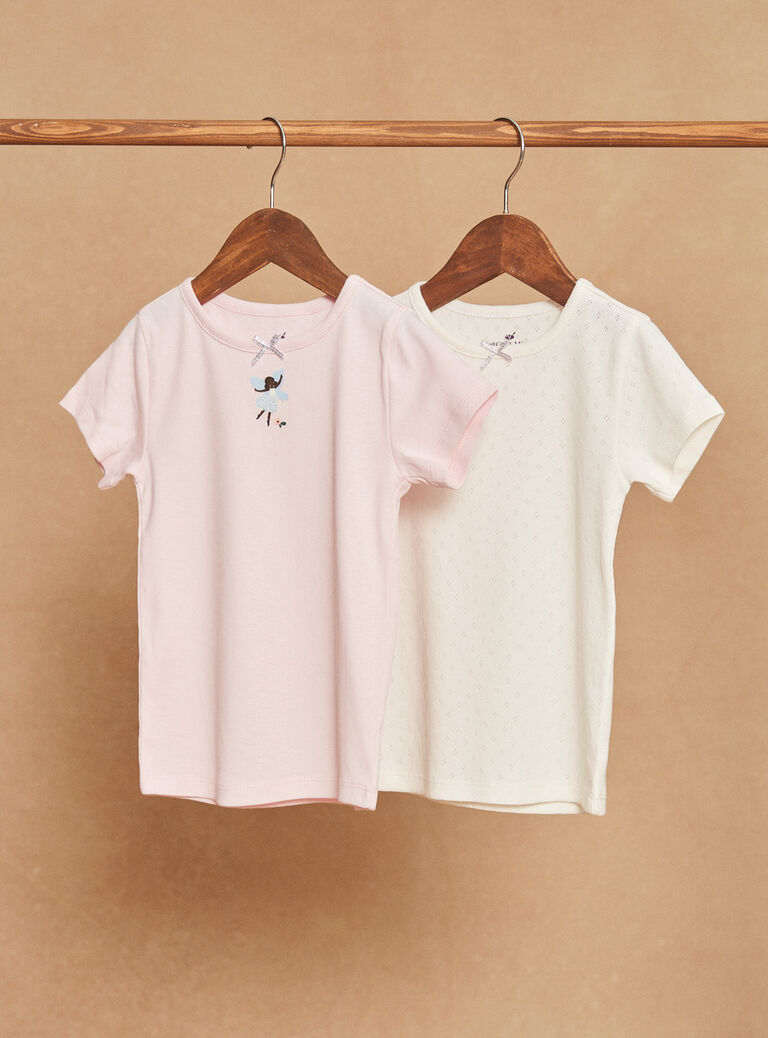 2 T-shirts écrus à motif danseuse