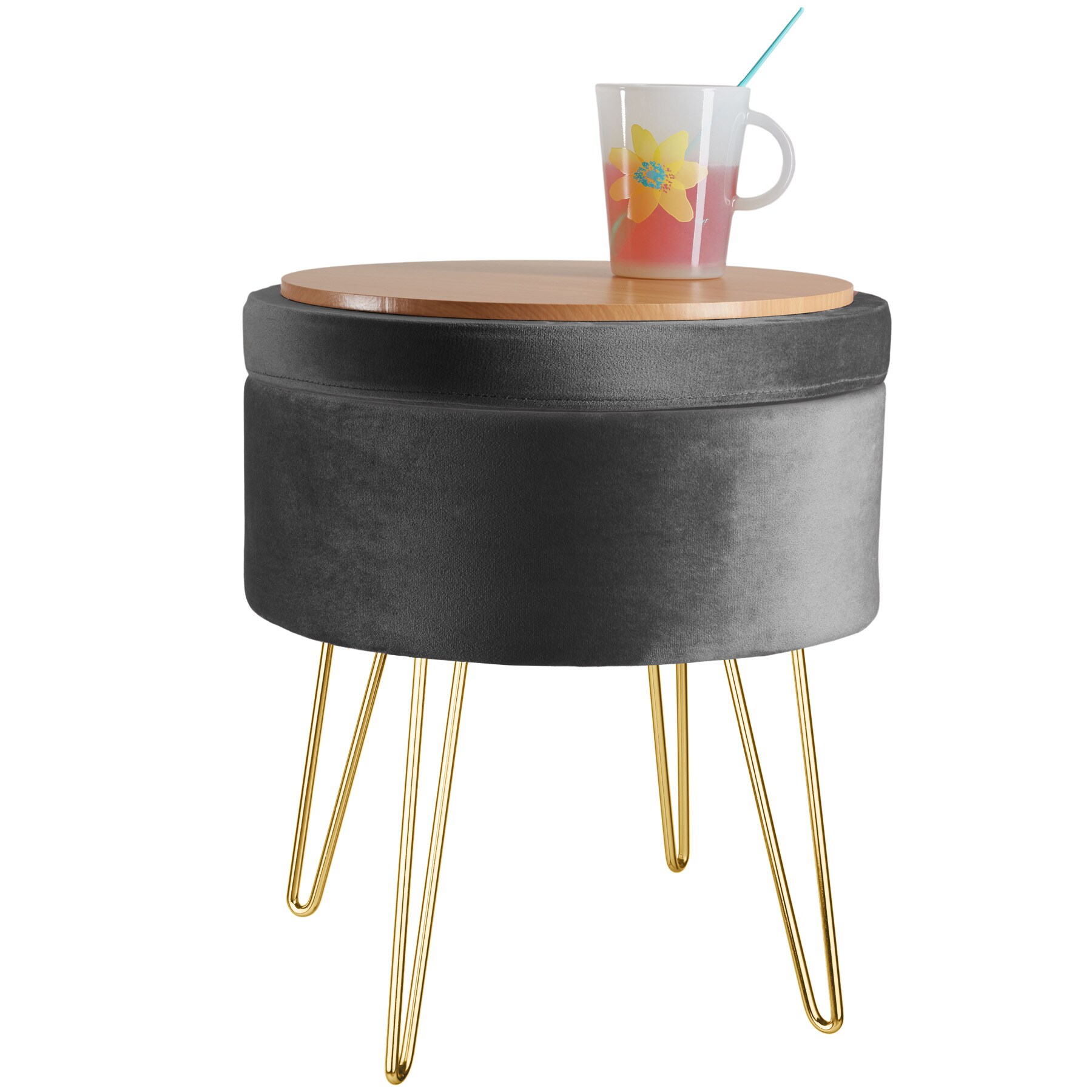tectake® Sitzhocker, rund, in Samtoptik, 37,5 x 44,5 cm