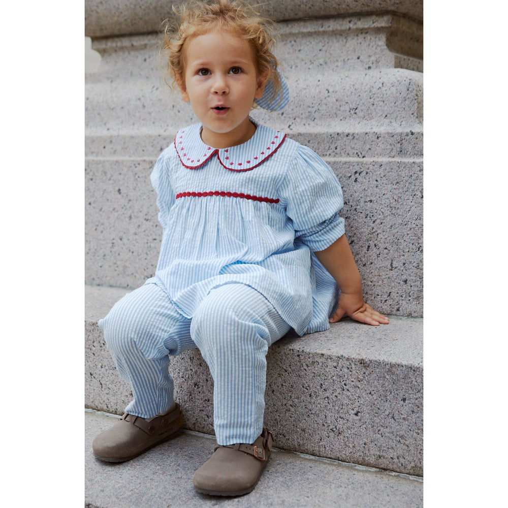 Køb COPENHAGEN COLORS Sky Blue W Cream Stripe W. Berry Seersucker Ls Tunic W. Hearts