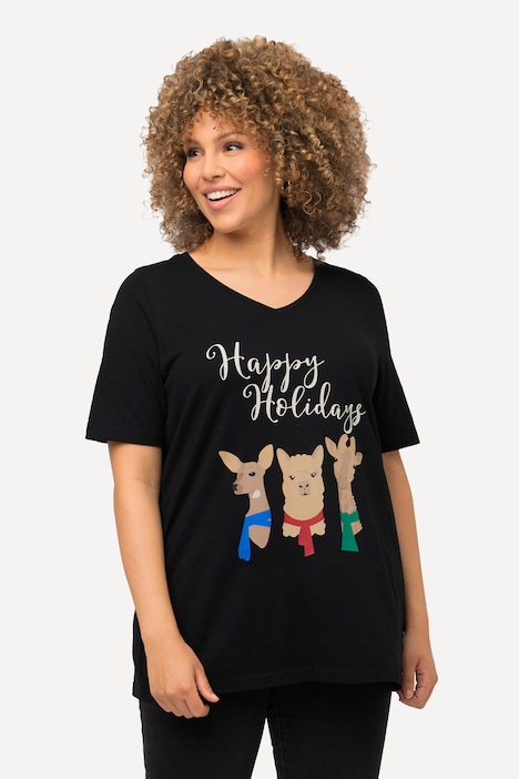 Weihnachts-Shirt, Tiere, A-Linie, V-Ausschnitt, Halbarm