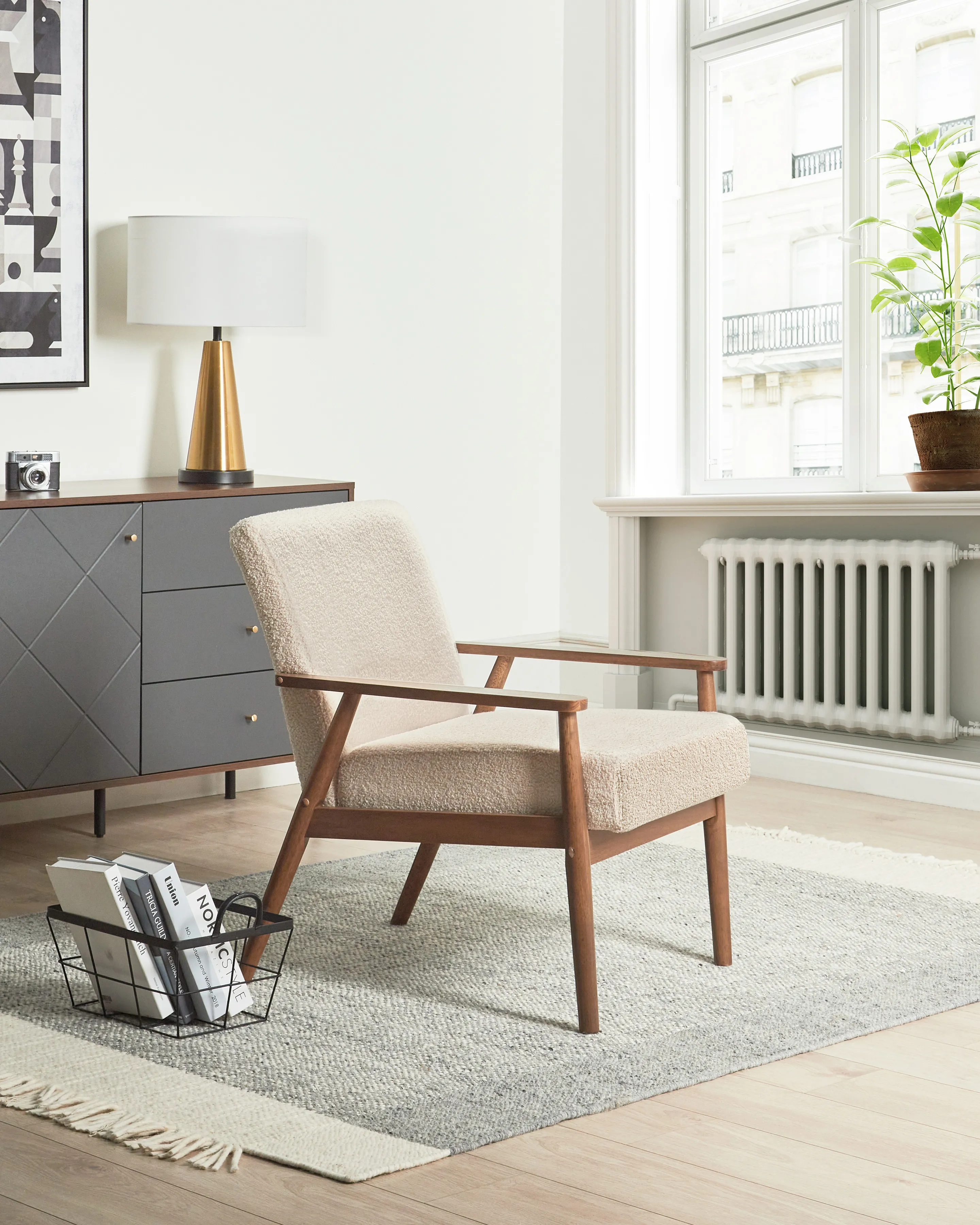Fauteuil ESRUM Bouclé Donkerbruin/beige