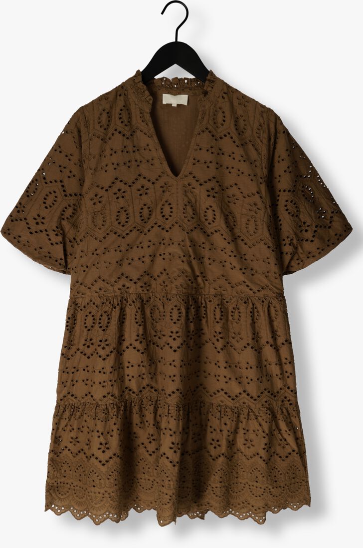 NOTRE-V bruine notre-v mini jurk nv-donna dress broderie anglaise dress