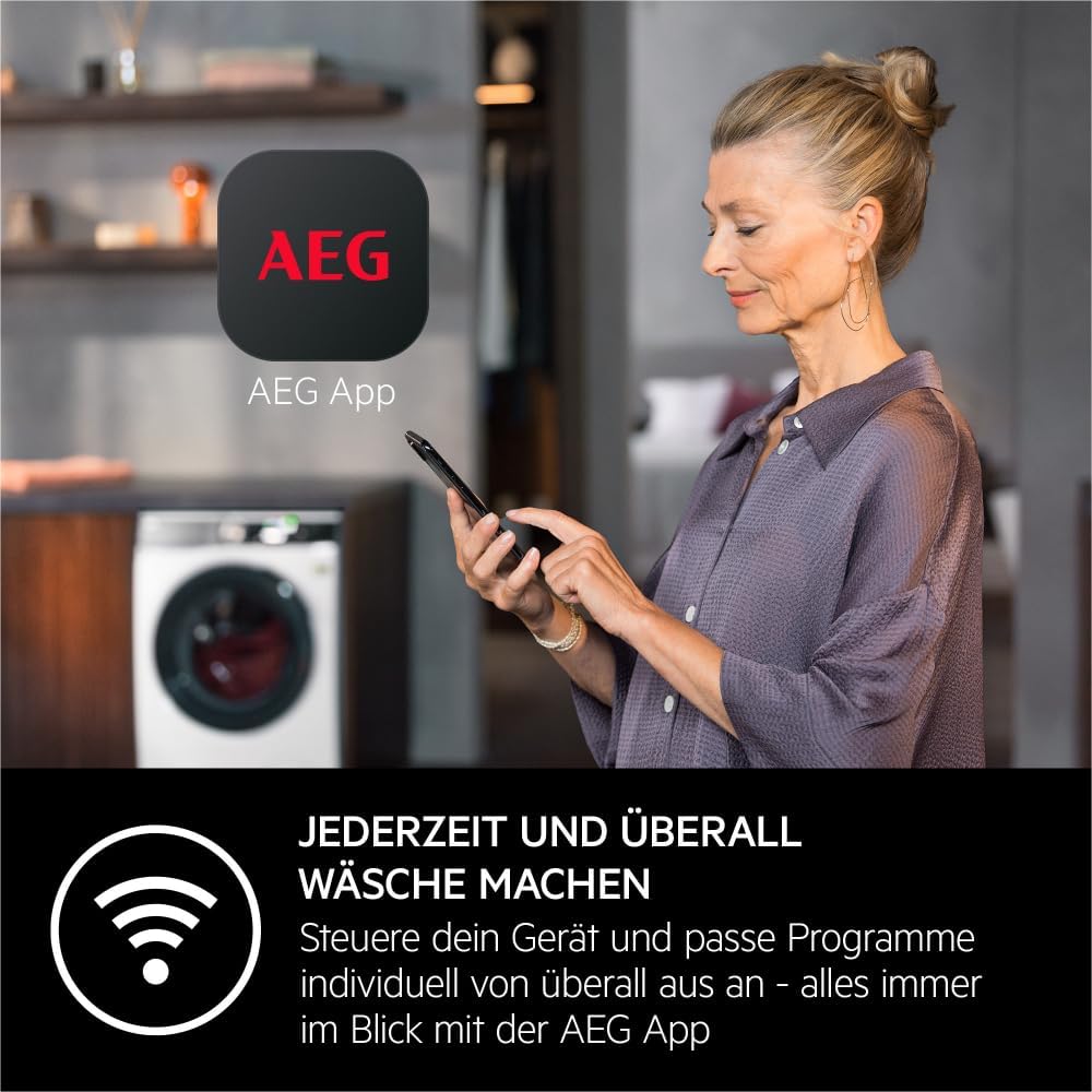 AEG Waschmaschine, WiFi,UniversalDose Schublade, 9,0 kg, Leise, Nachlegefunktion, Kindersicherung, Wasserstopp, 1600 U/min, LR8E80690