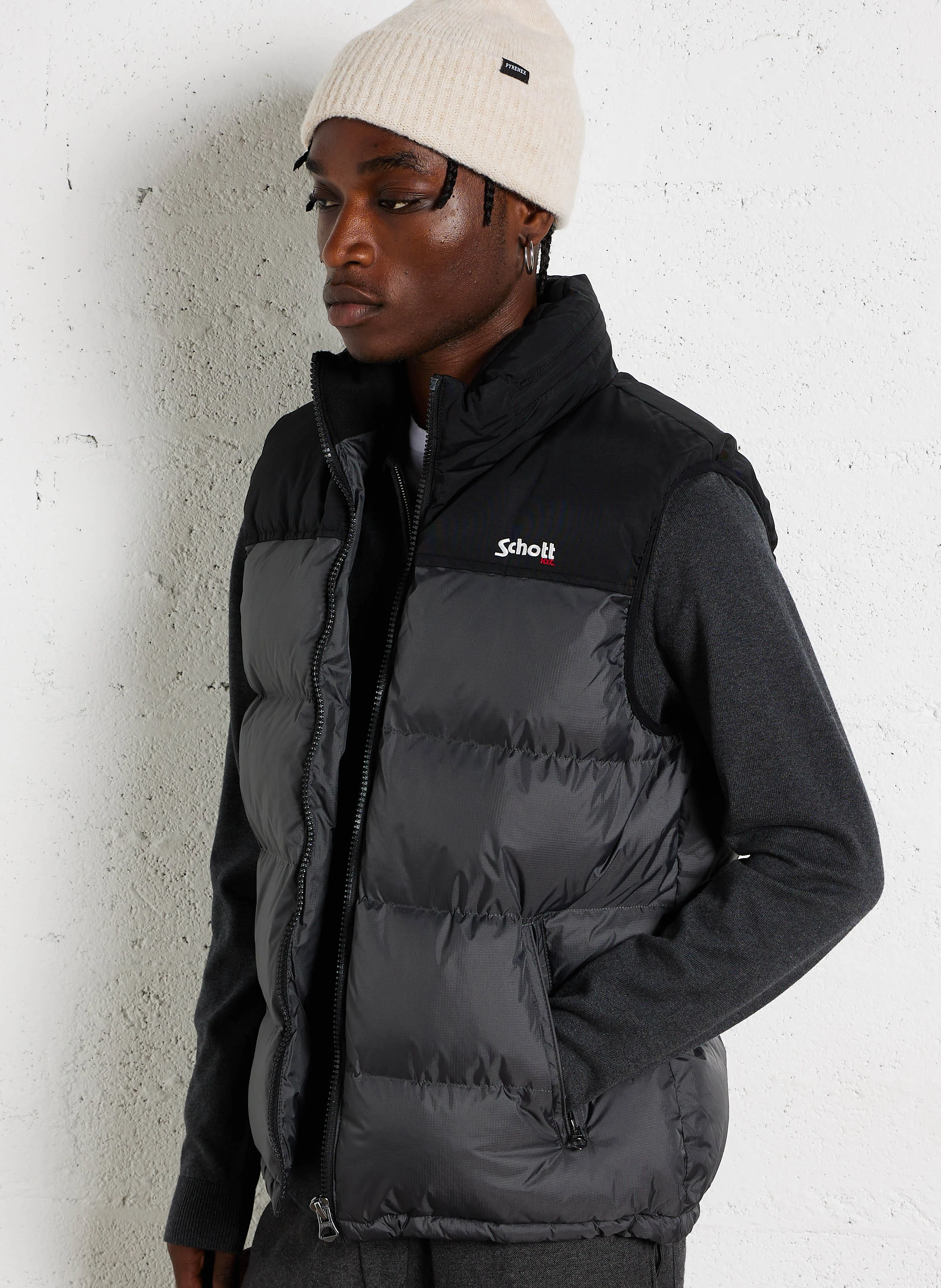 Doudoune col montant droite sans manches | Gris