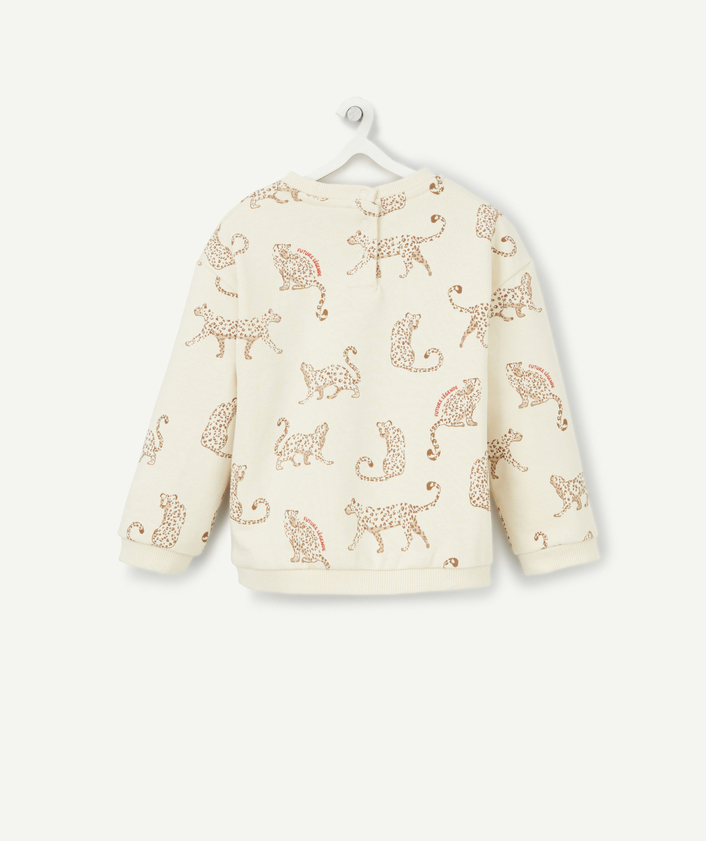 SWEAT BÉBÉ FILLE EN COTON BIO ÉCRU IMPRIMÉ LÉOPARDS
